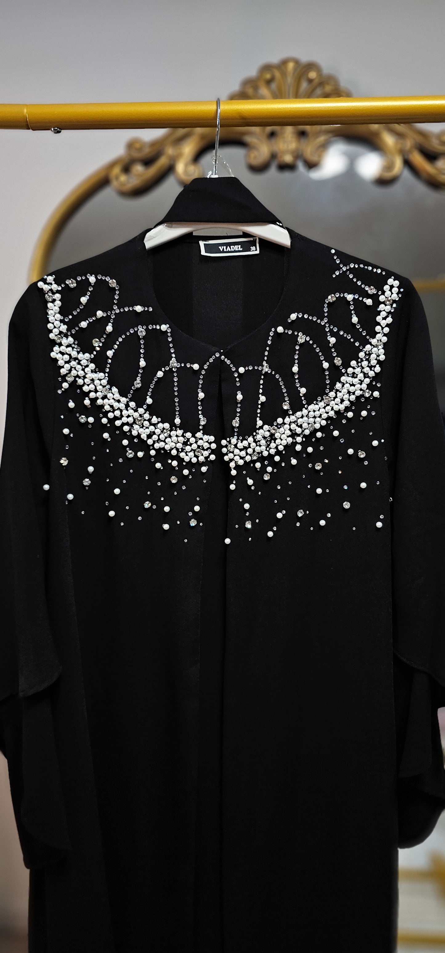 Beaded Pearl Collar Open Abaya