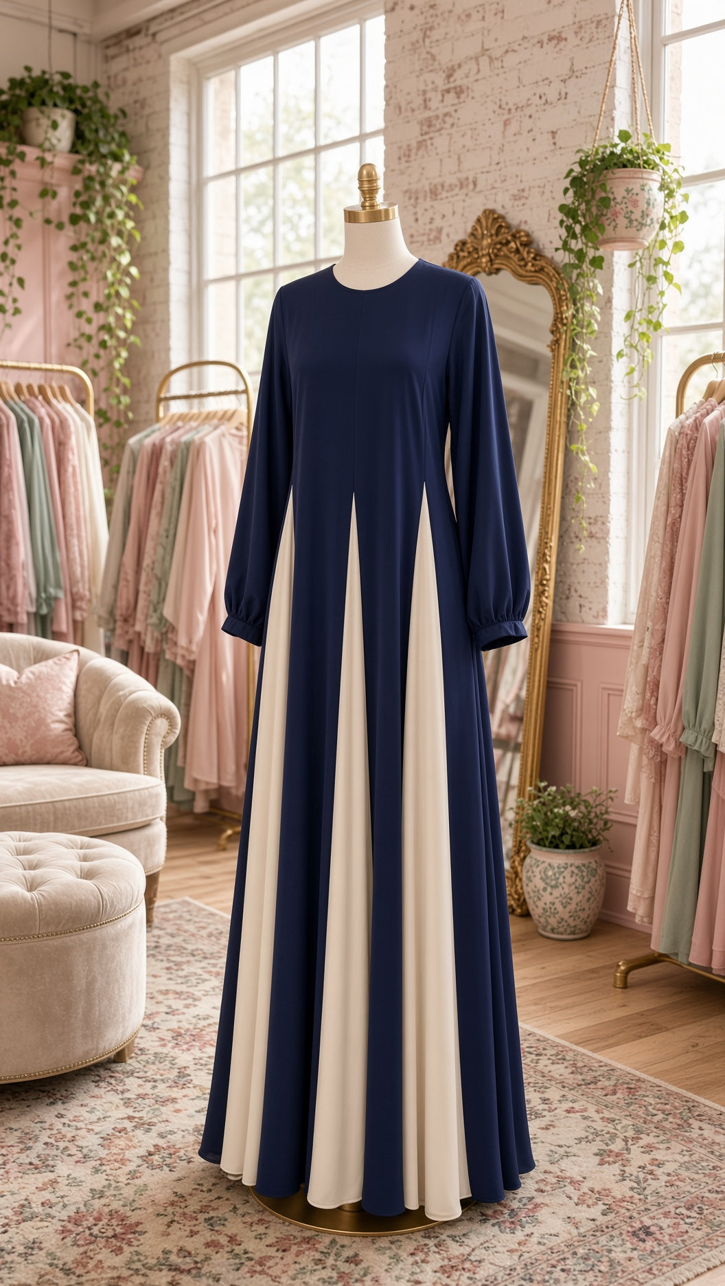 Colorblock Flowy Umbrella Abaya - Classic Navy
