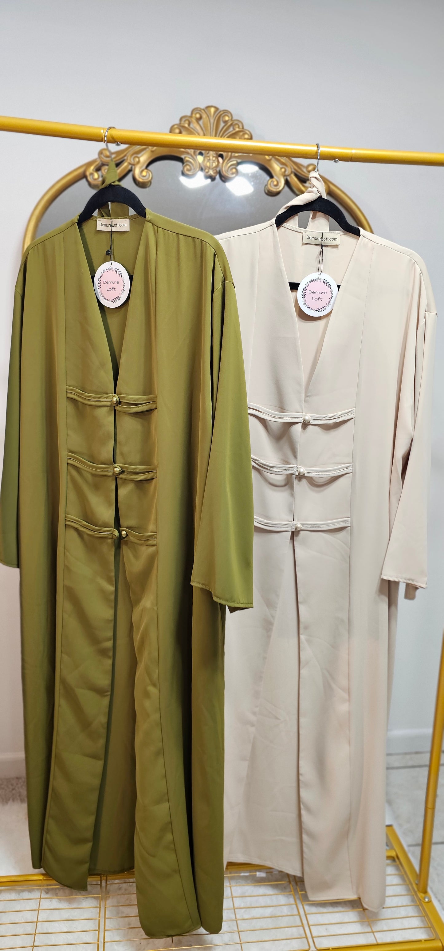 Fancy Elegant Open Abaya - Mustard Green