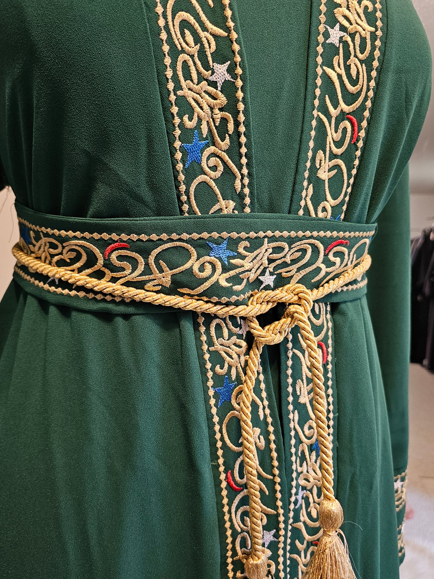 Embroidered calligraphy 3 PC kaftan Dress - Green