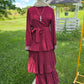 Pleated Maxi Dress with Sparkle Sleeves - Maroon