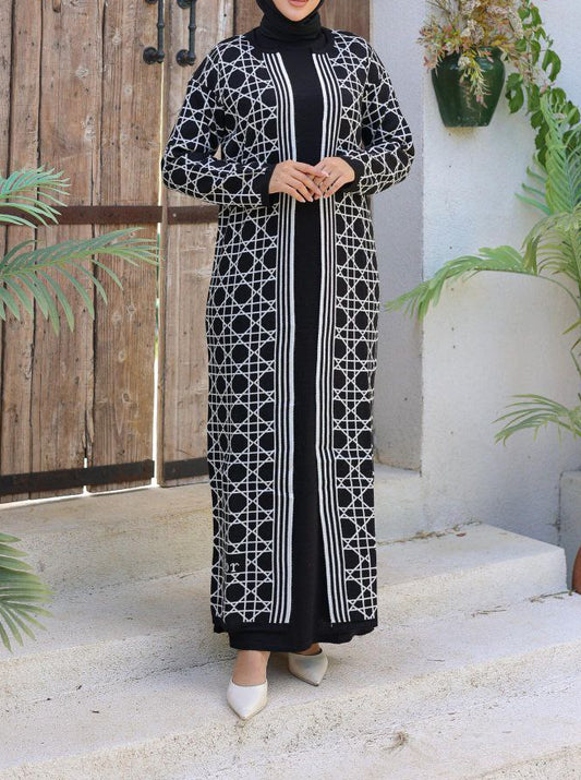 Maxi Knit Dress and Cardigan 2 pc Set - Pattern 2