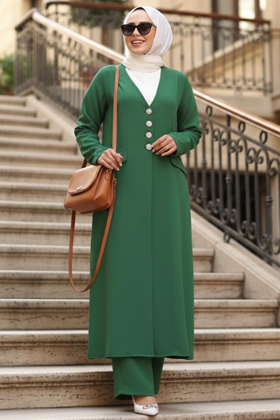 Gold Button Long 3 Pc Set - Green