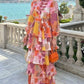 Layered Flared Maxi Dress - Pink Orange