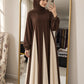 Coloblock Flowy Umbrella Abaya - Rich Brown