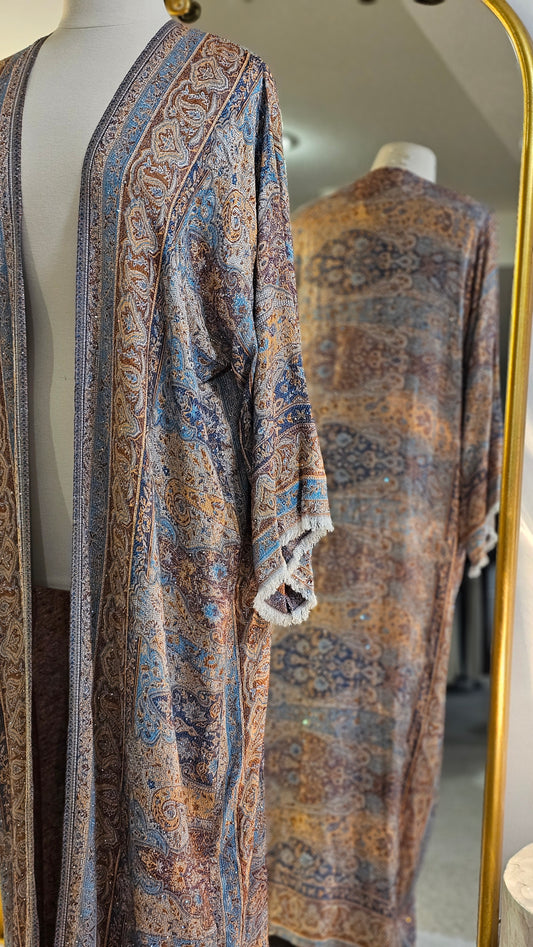 Pashmina Cashmere Abaya  - Blue & Orange