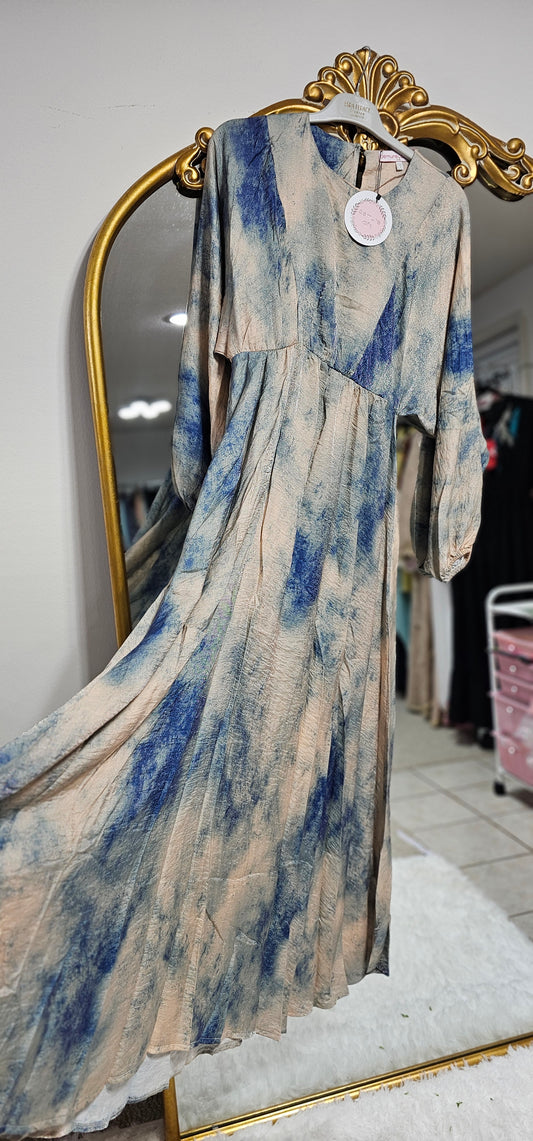Abstract Water Color Satin Dress - Light