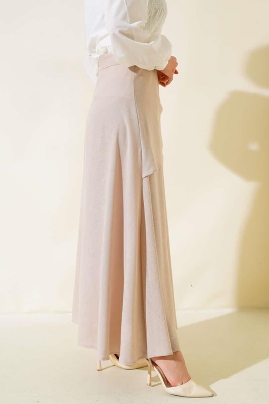 Side Tie Faux Wrap Maxi Skirt - Beige