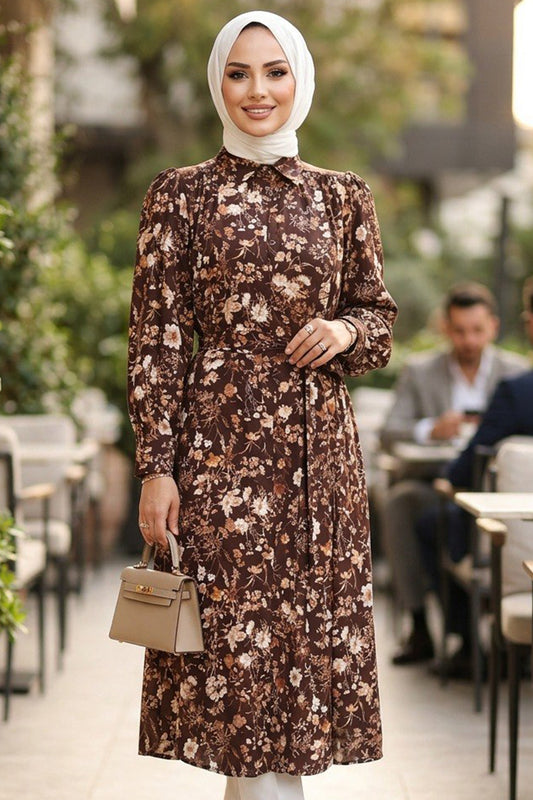 Brown Floral Long Tunic