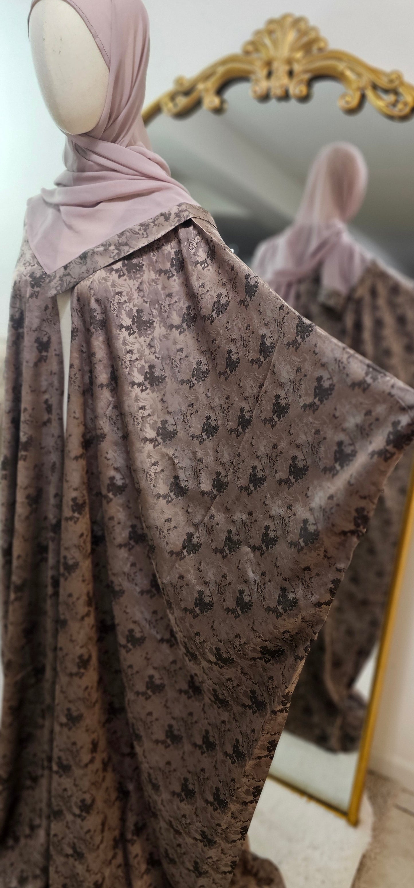 Satin Open Butterfly Abaya with Matching Hijab