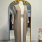 Kimono 3PC Embroidered Abaya - Beige