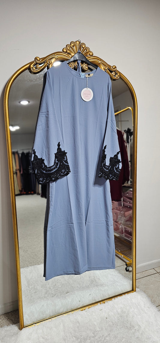 Lace Sleeve Abaya - Blue