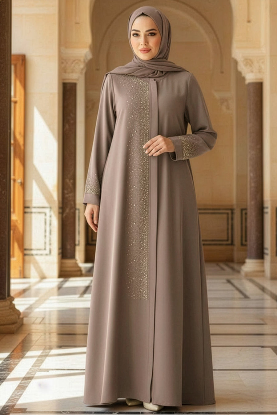 Stardust Zipper Abaya - Mocha