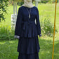 Pleated Maxi Dress with Sparkle Sleeves - Navy Blue