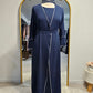Crinkle Stitched 3 PC Abaya - Navy Blue