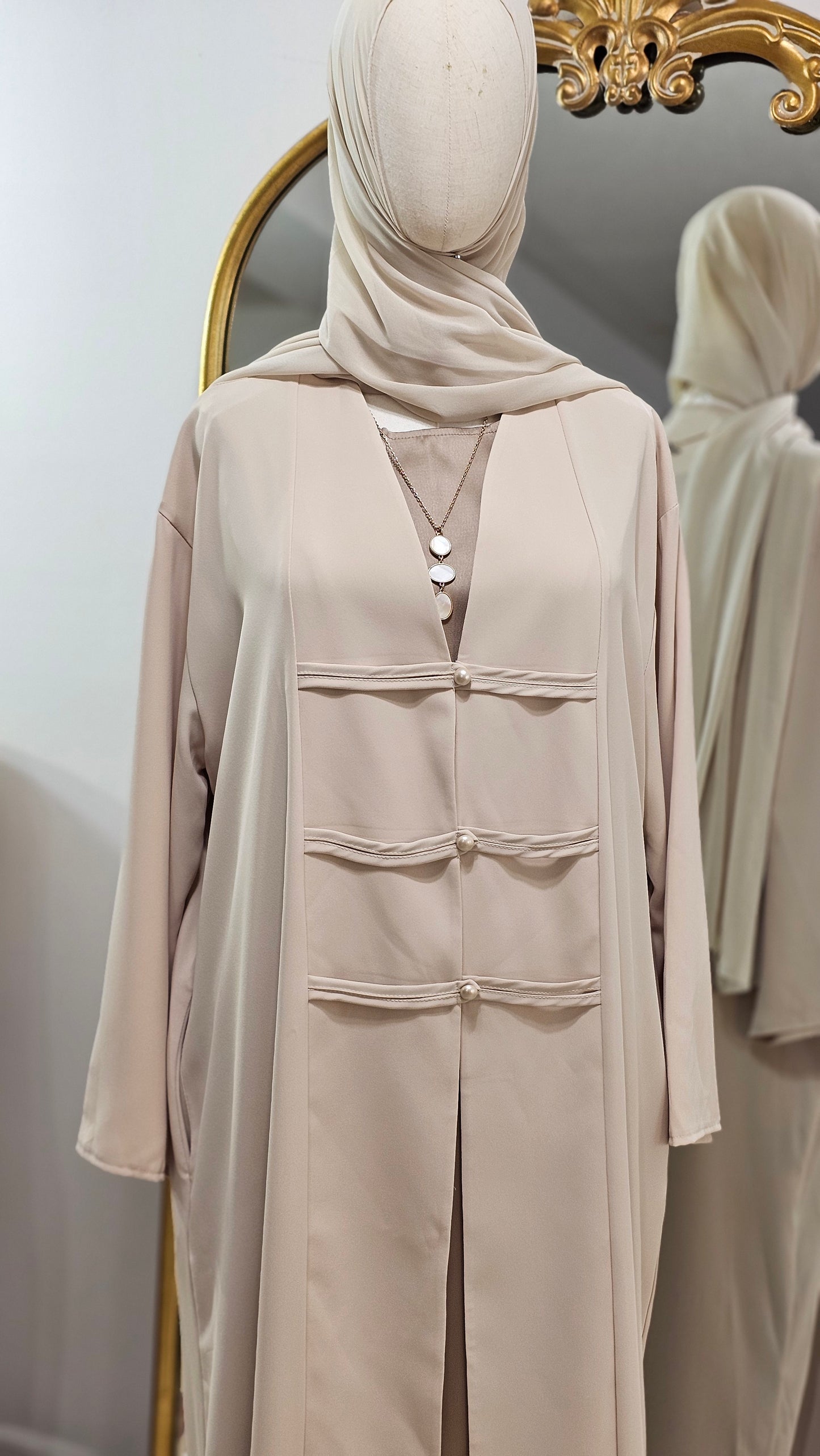 Fancy Elegant Open Abaya - Cream