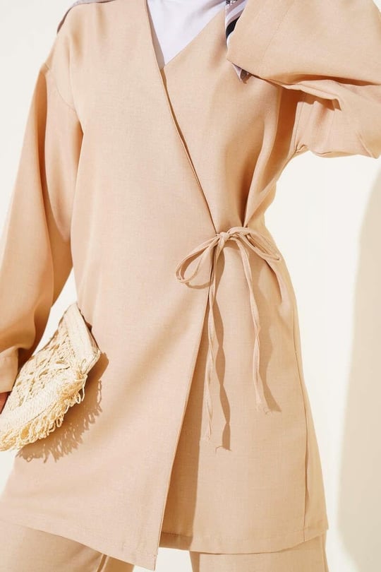 Wrap Side Tie 2pc Set - Beige