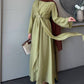 Faux Wrap Gold Brooch Maxi Dress - Muted Lime