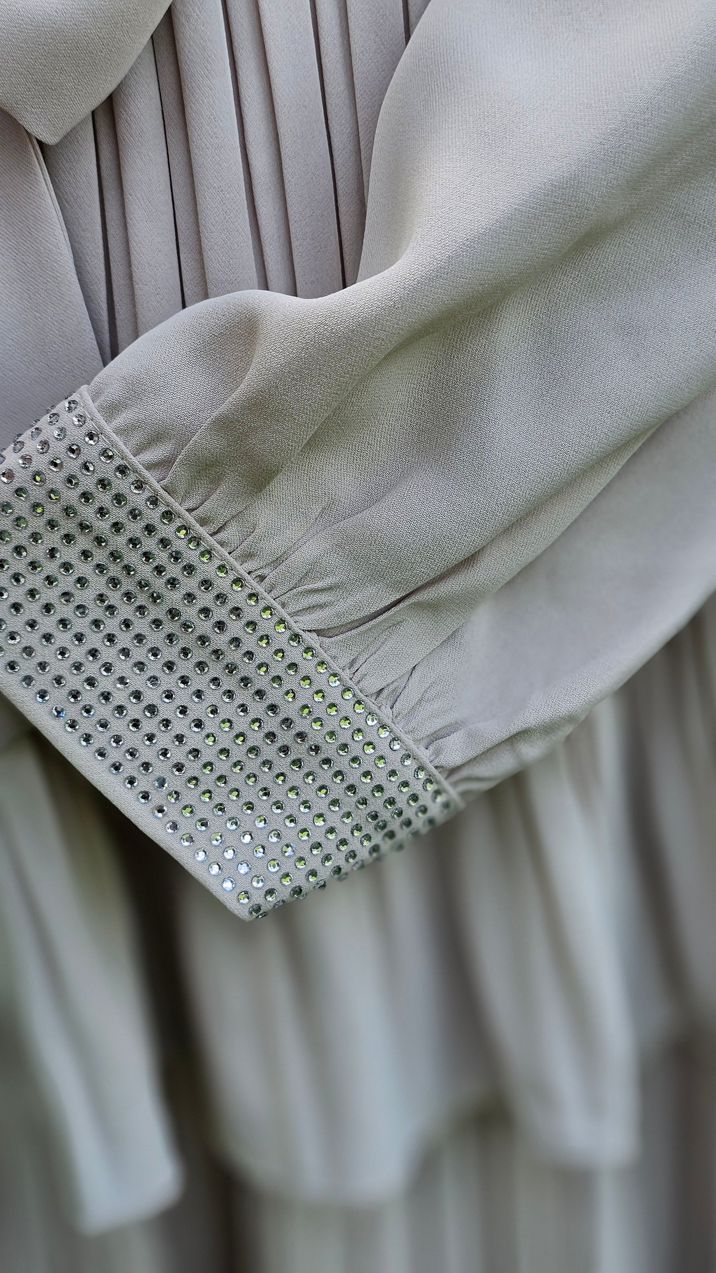 Pleated Maxi Dress with Sparkle Sleeves - Ivory