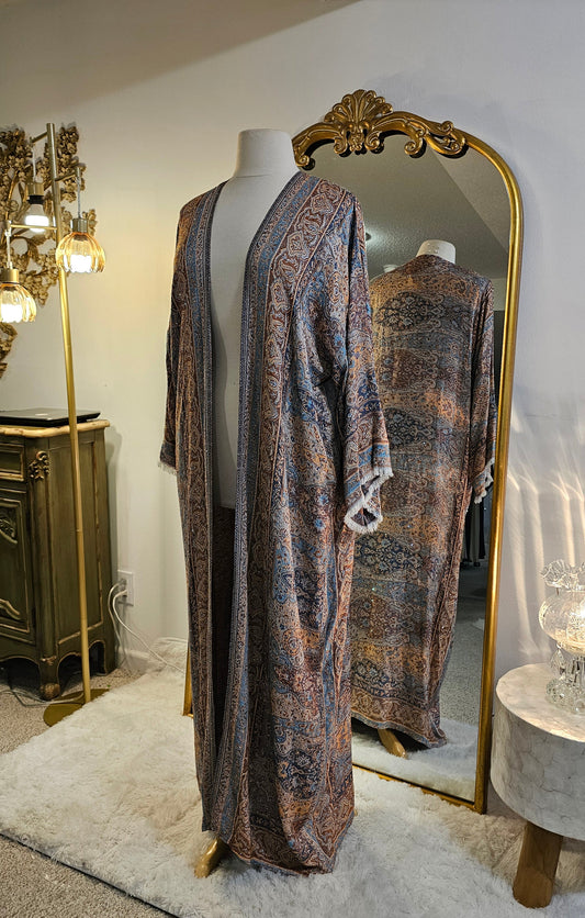 Pashmina Cashmere Abaya  - Blue & Orange