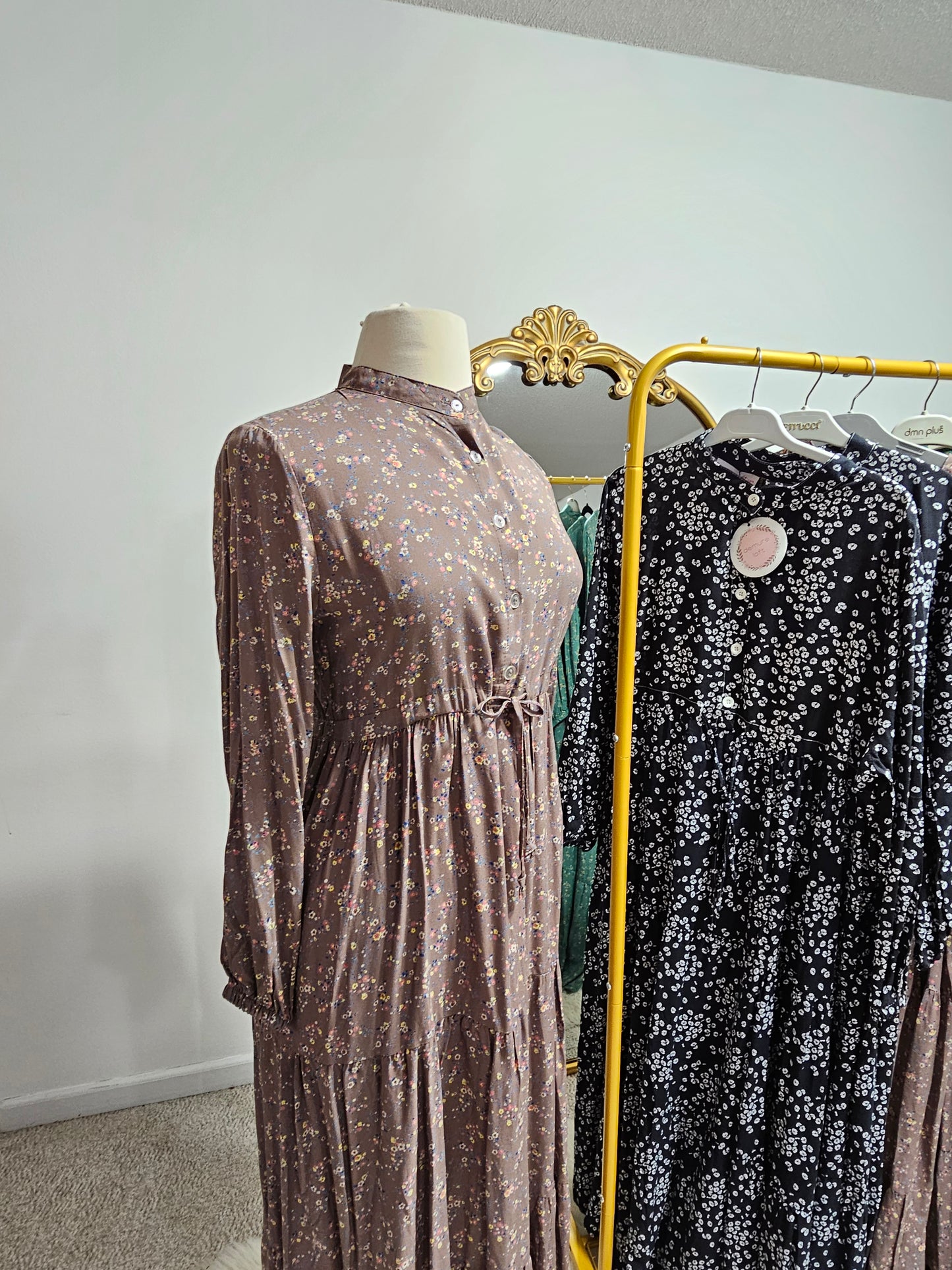 Cotton Floral Drawstring Maxi Dress - 3 Colors