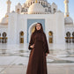 Madina Silk Abaya with Attached Matching Hijab - Brown