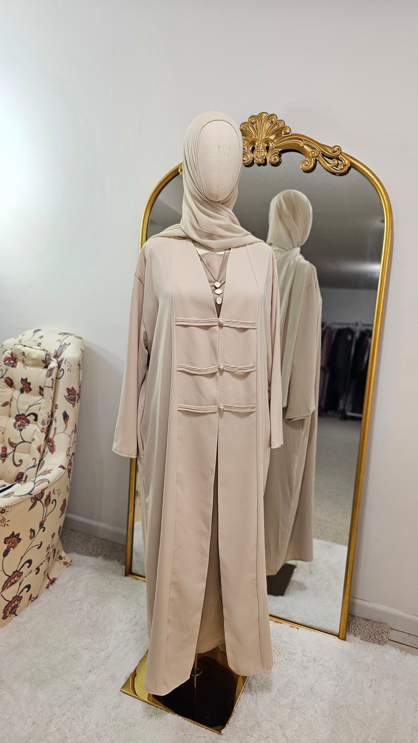 Fancy Elegant Open Abaya - Cream