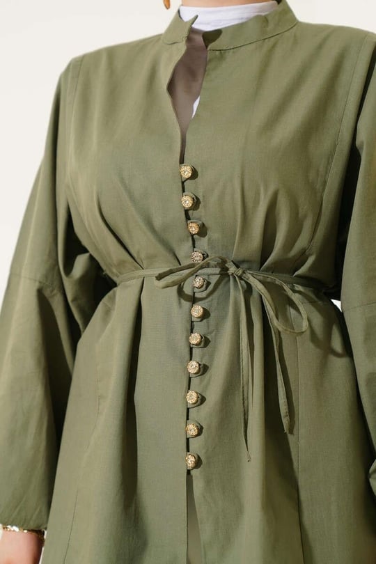 Crystal Button Shirt Tunic - Olive