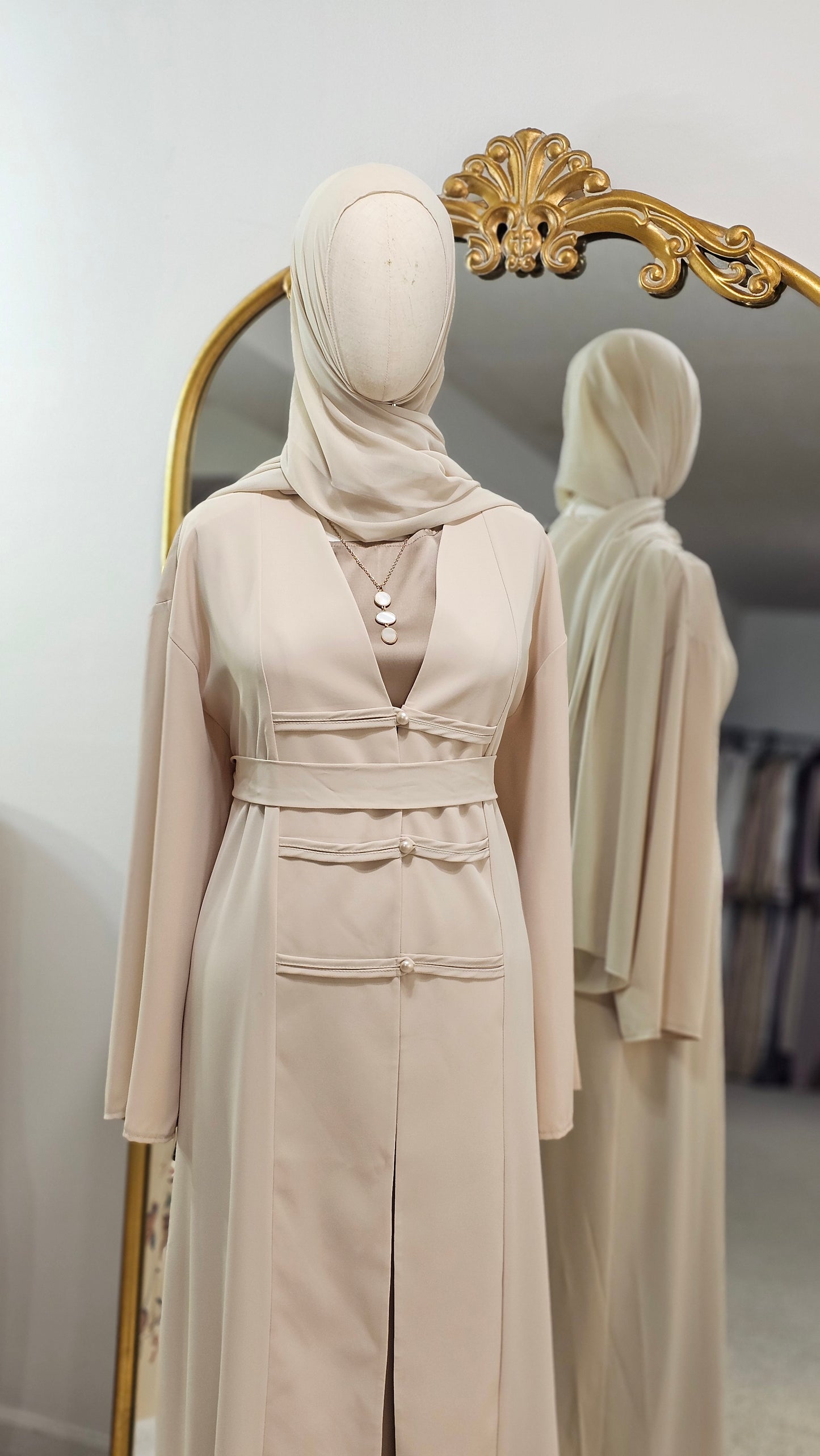 Fancy Elegant Open Abaya - Cream