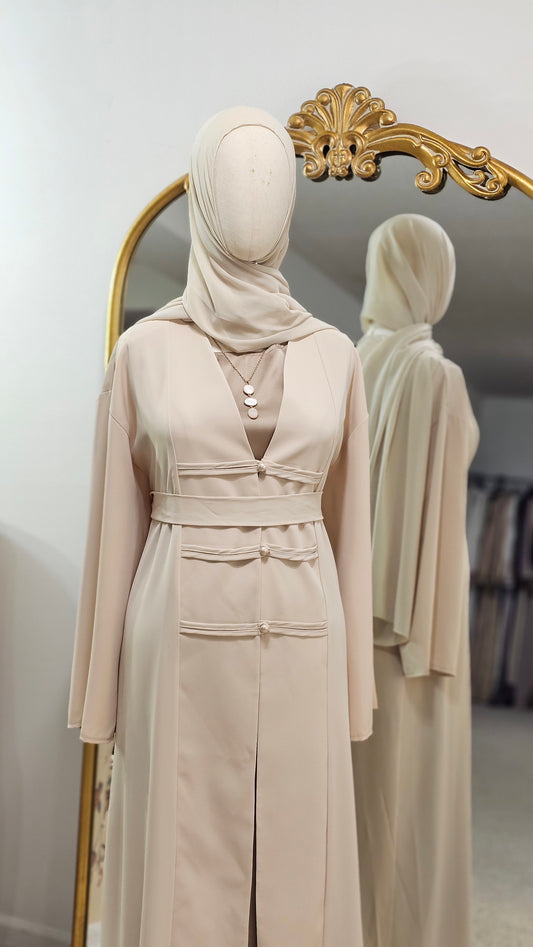 Fancy Elegant Open Abaya - Cream