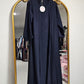 Snap Button Open Abaya With Matching Hijab - Navy Blue