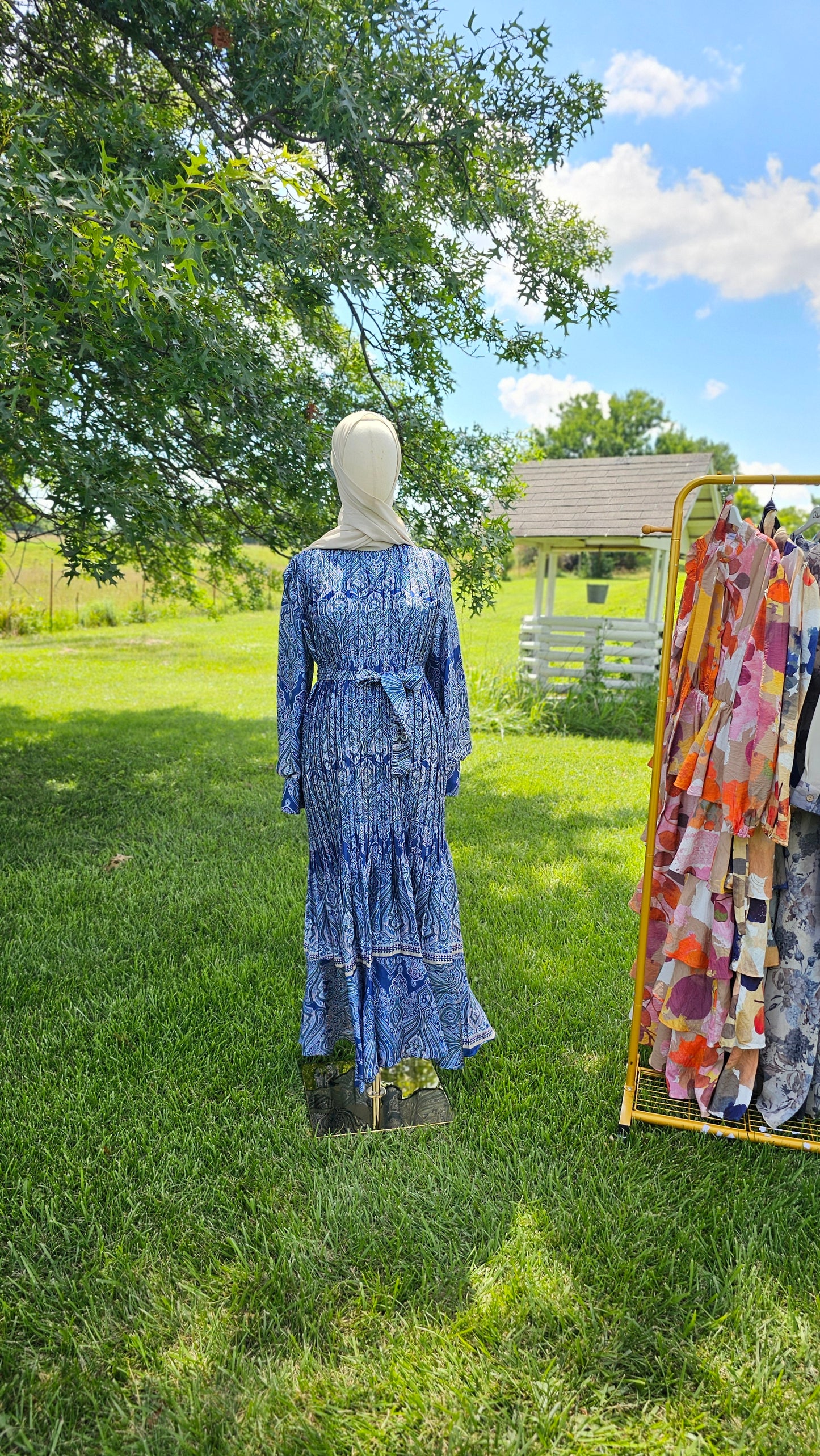 Pleated Satin Maxi Dress - Blue