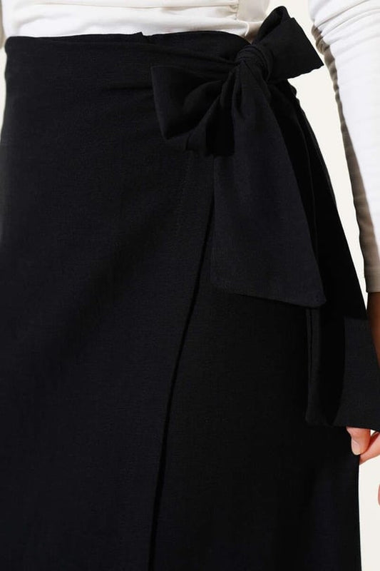 Side Tie Wrap Linen Skirt