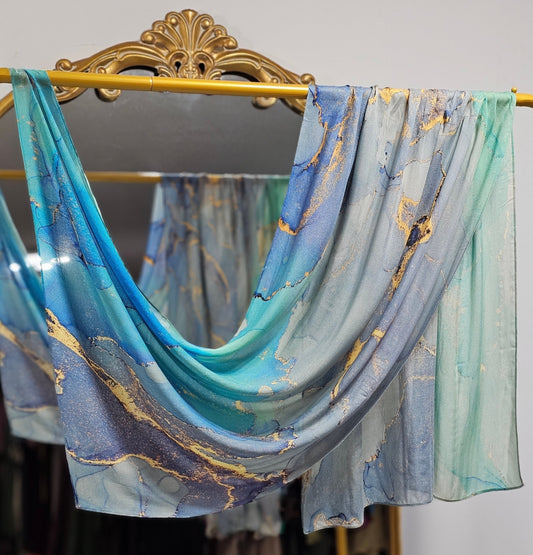 Premium Printed Bamboo Modal Hijab - Aqua Marble