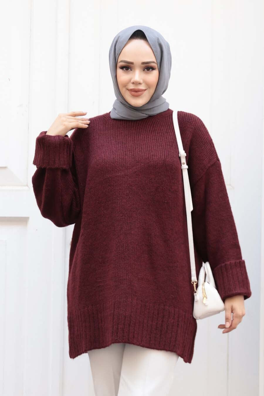 Wool Oversized Tunic - Maroon