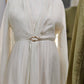 Faux Wrap Gold Brooch Maxi Dress - White