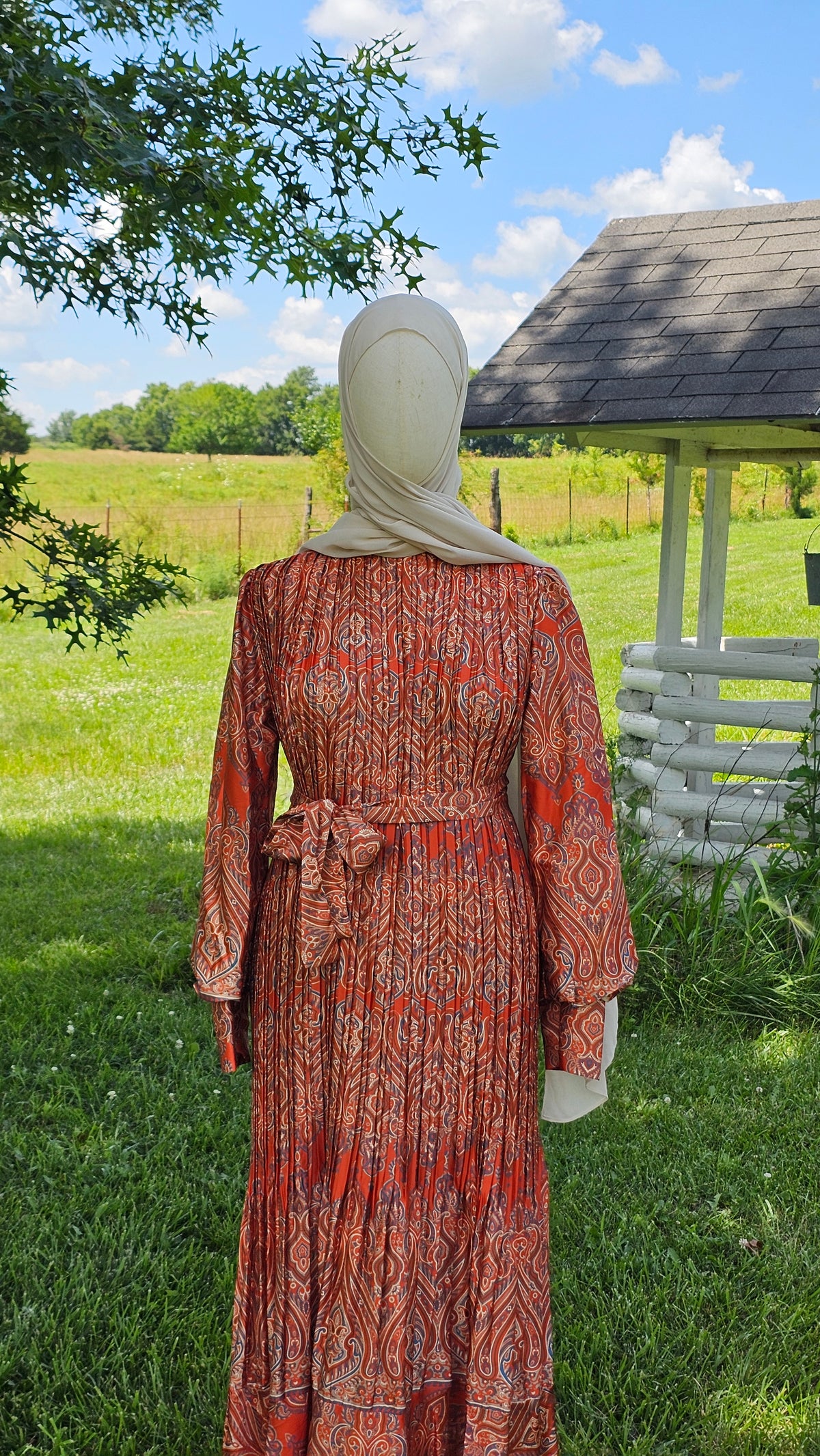 Pleated Satin Maxi Dress - Orange