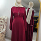 Delicate Floral Embroidered 2 PC Abaya - Rich Red