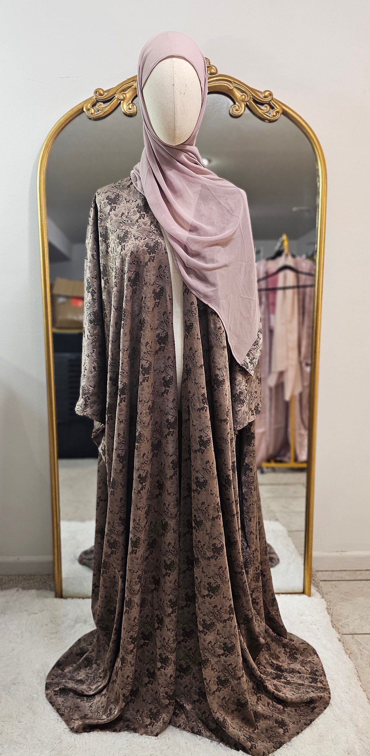 Satin Open Butterfly Abaya with Matching Hijab