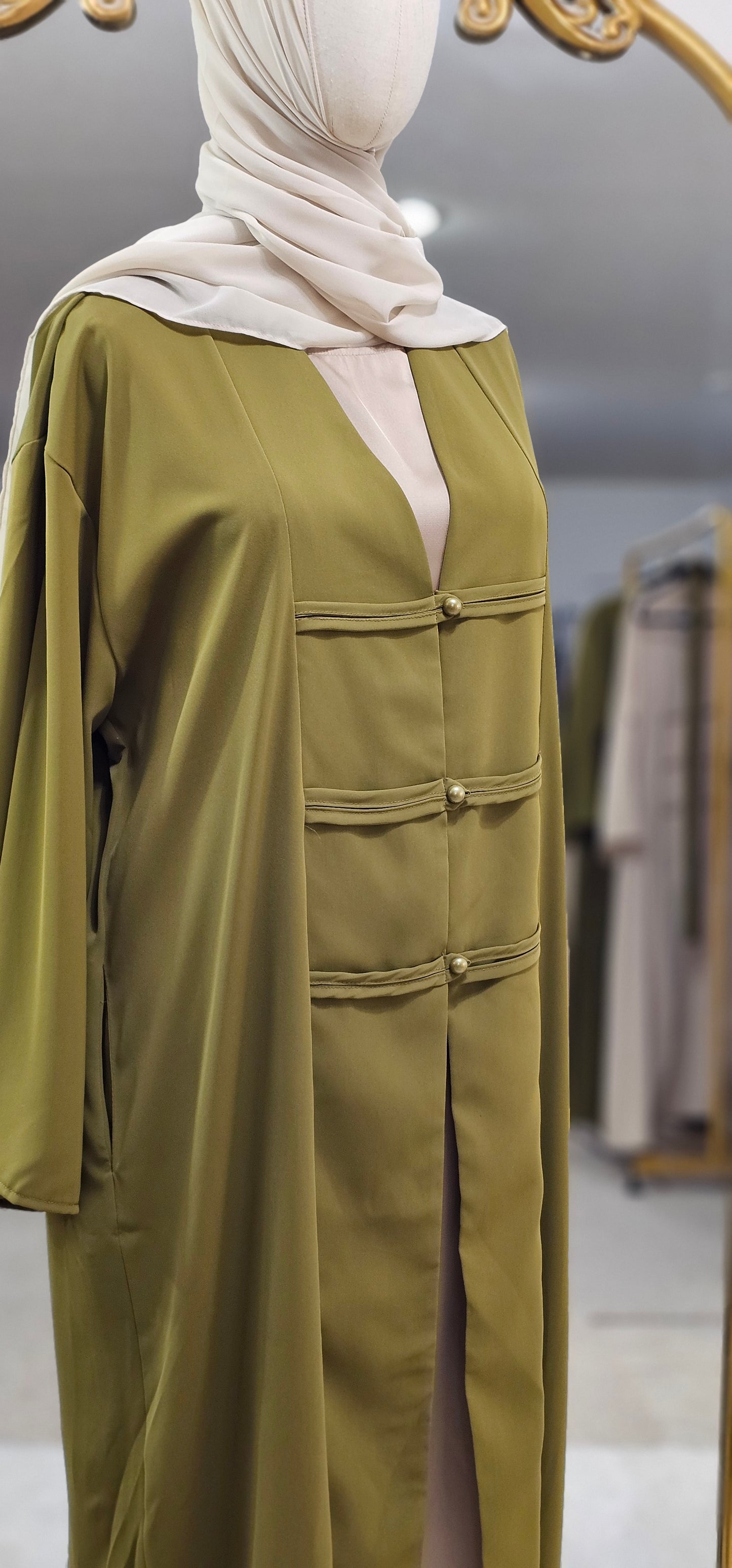 Fancy Elegant Open Abaya - Mustard Green