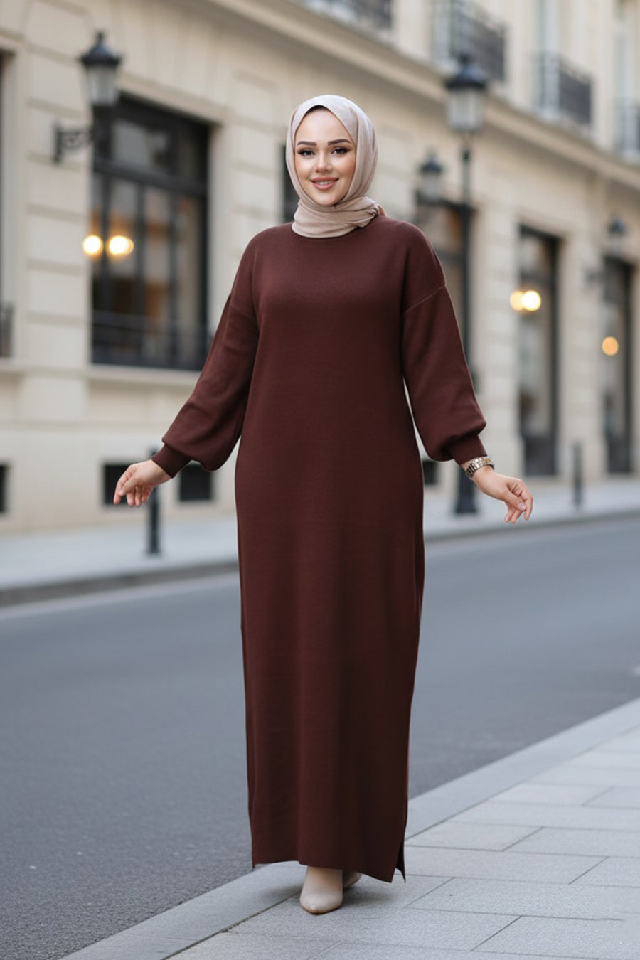 Simple Winter Dress - Brown