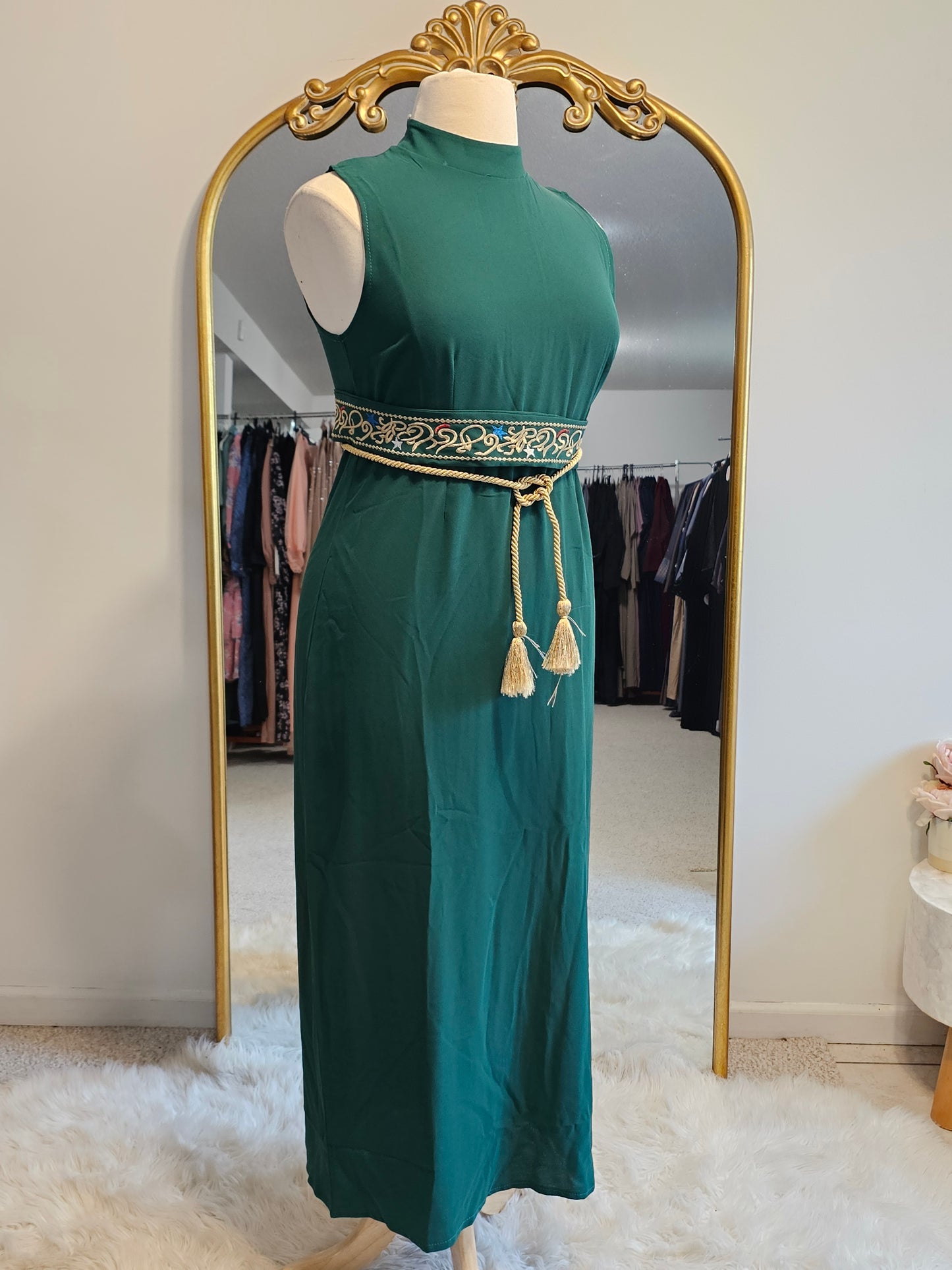 Embroidered calligraphy 3 PC kaftan Dress - Green