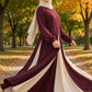 Coloblock Flowy Umbrella Abaya - Maroon