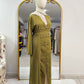 Fancy Elegant Open Abaya - Mustard Green