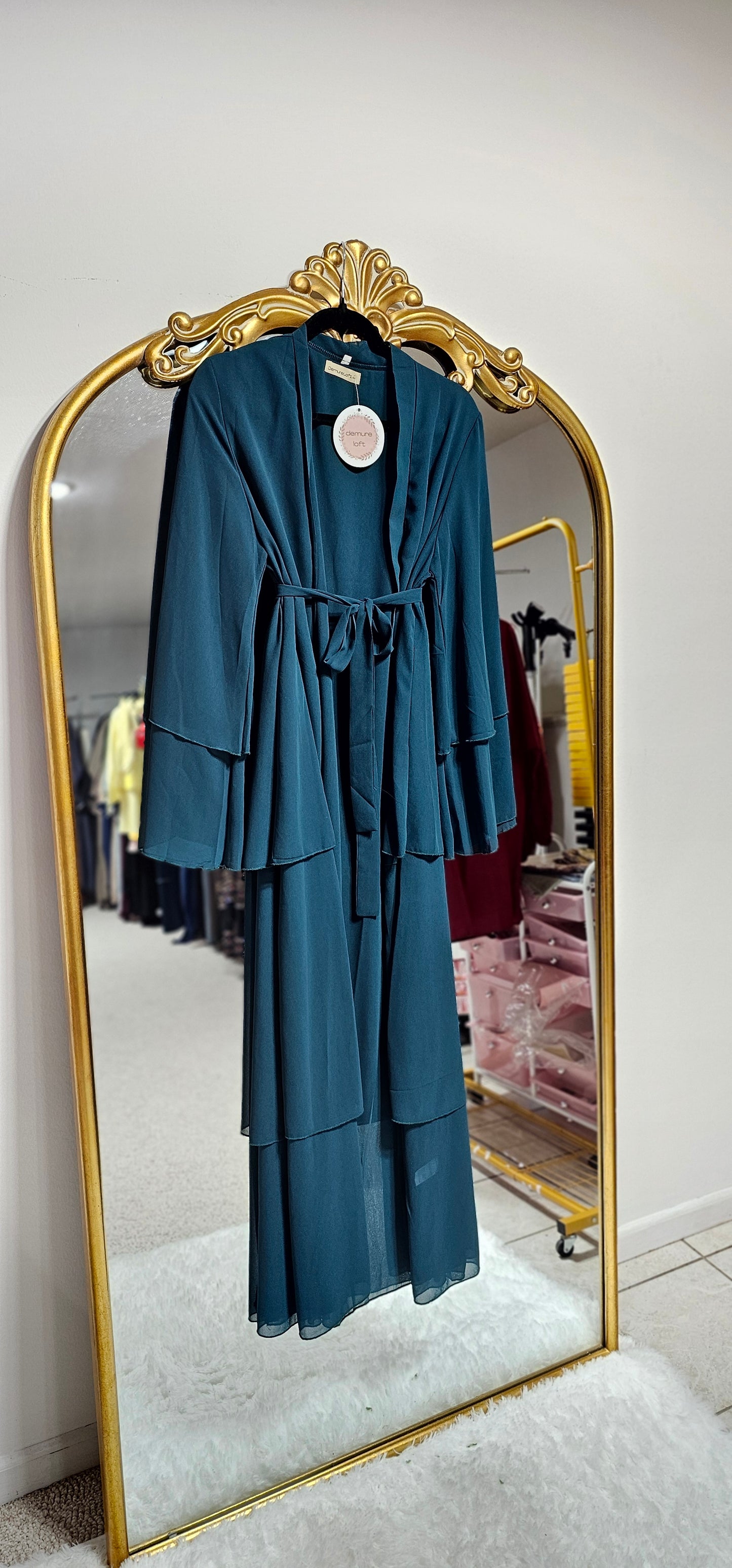 Layered Chiffon Abaya- Teal