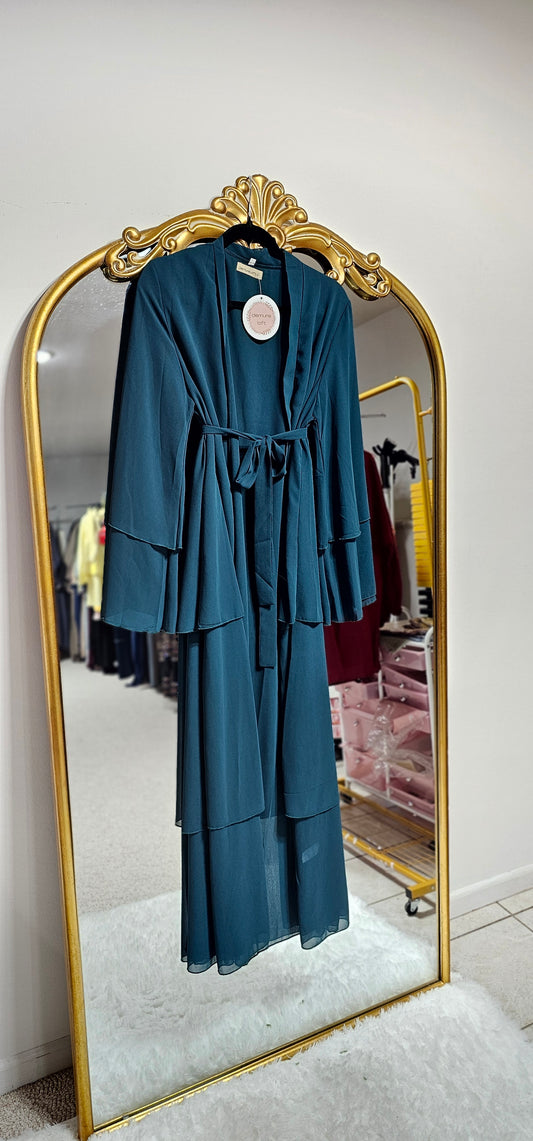 Layered Chiffon Abaya- Teal