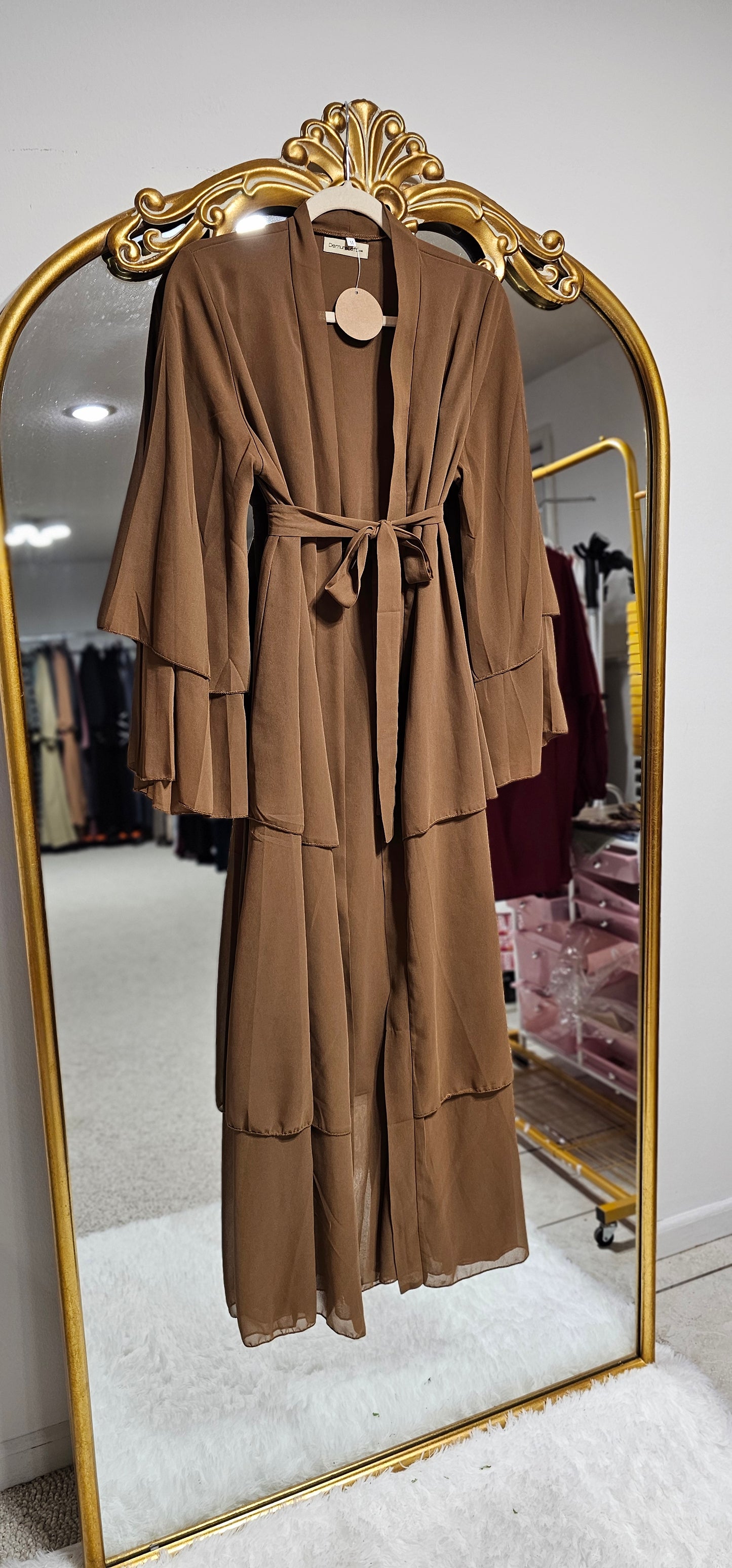 Layered Chiffon Abaya- Tan