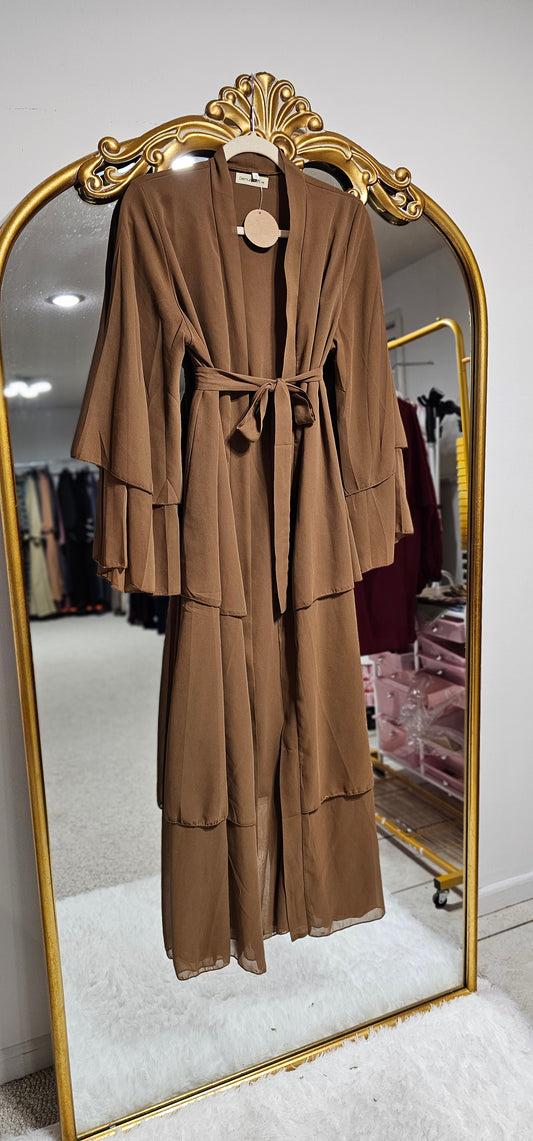 Layered Chiffon Abaya- Tan