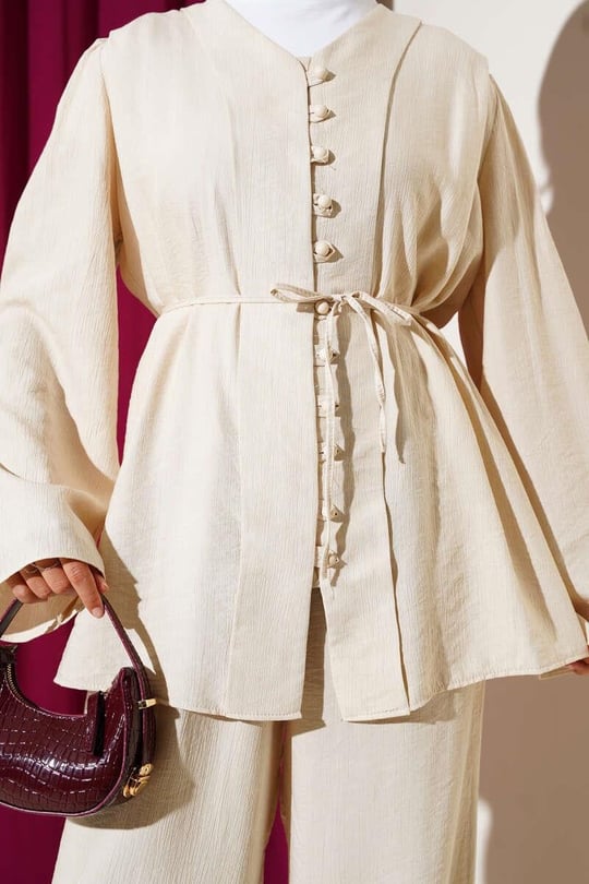 Button Detail 2pc Set - Cream