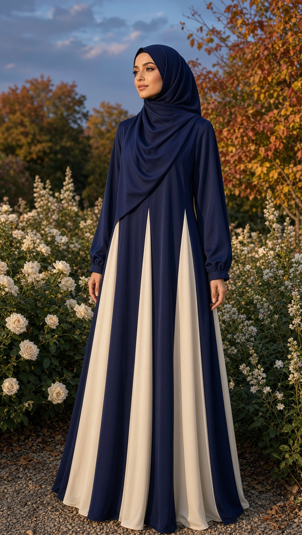 Colorblock Flowy Umbrella Abaya - Classic Navy